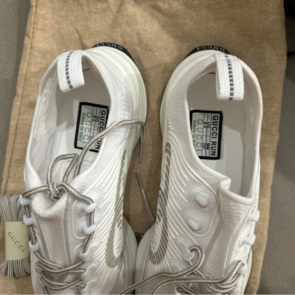 Gucci White Athletic Sneakers with Black Toe and Silver Accent